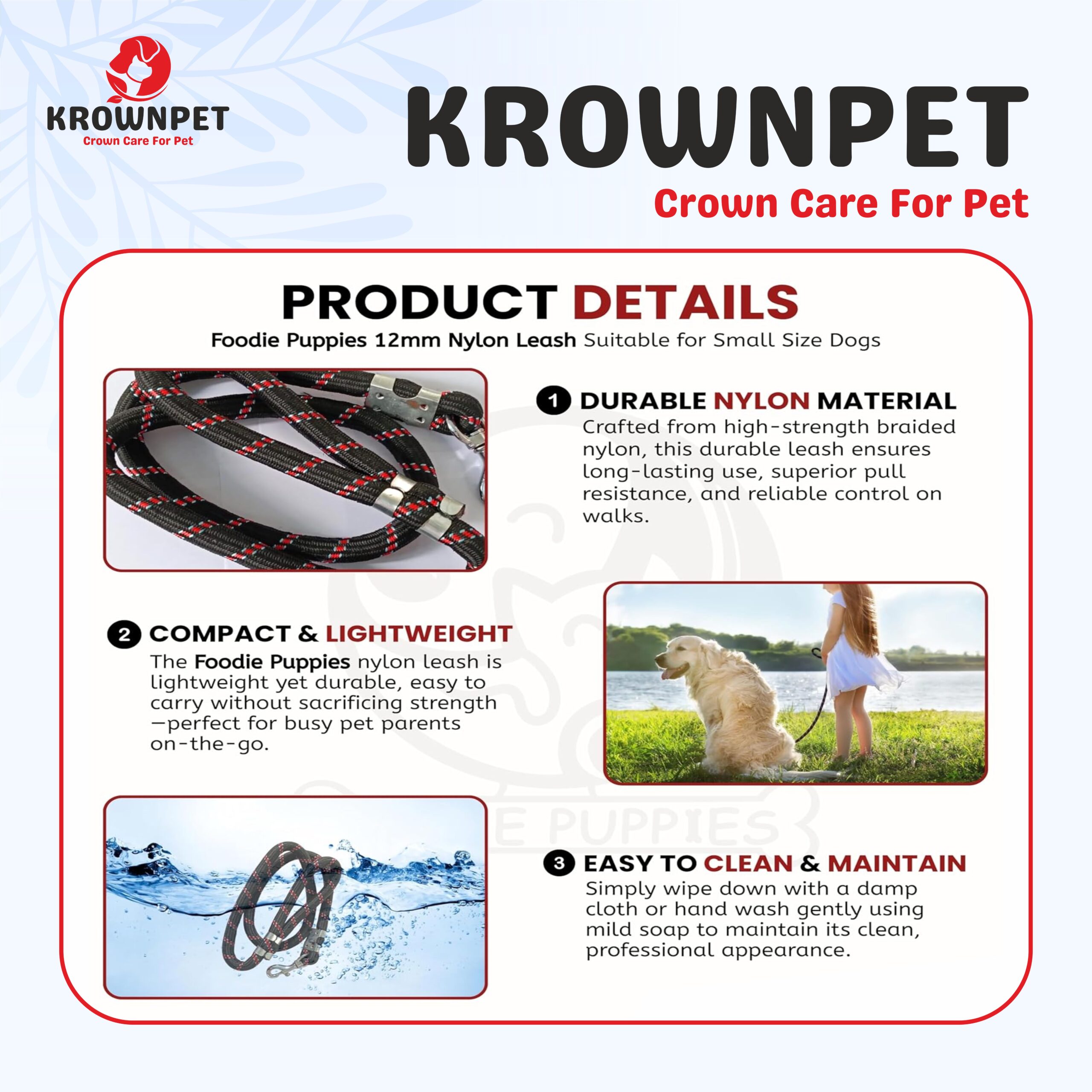 KROWN PET™ Foodie Puppies Nylon Leash (12mm) - Image 6