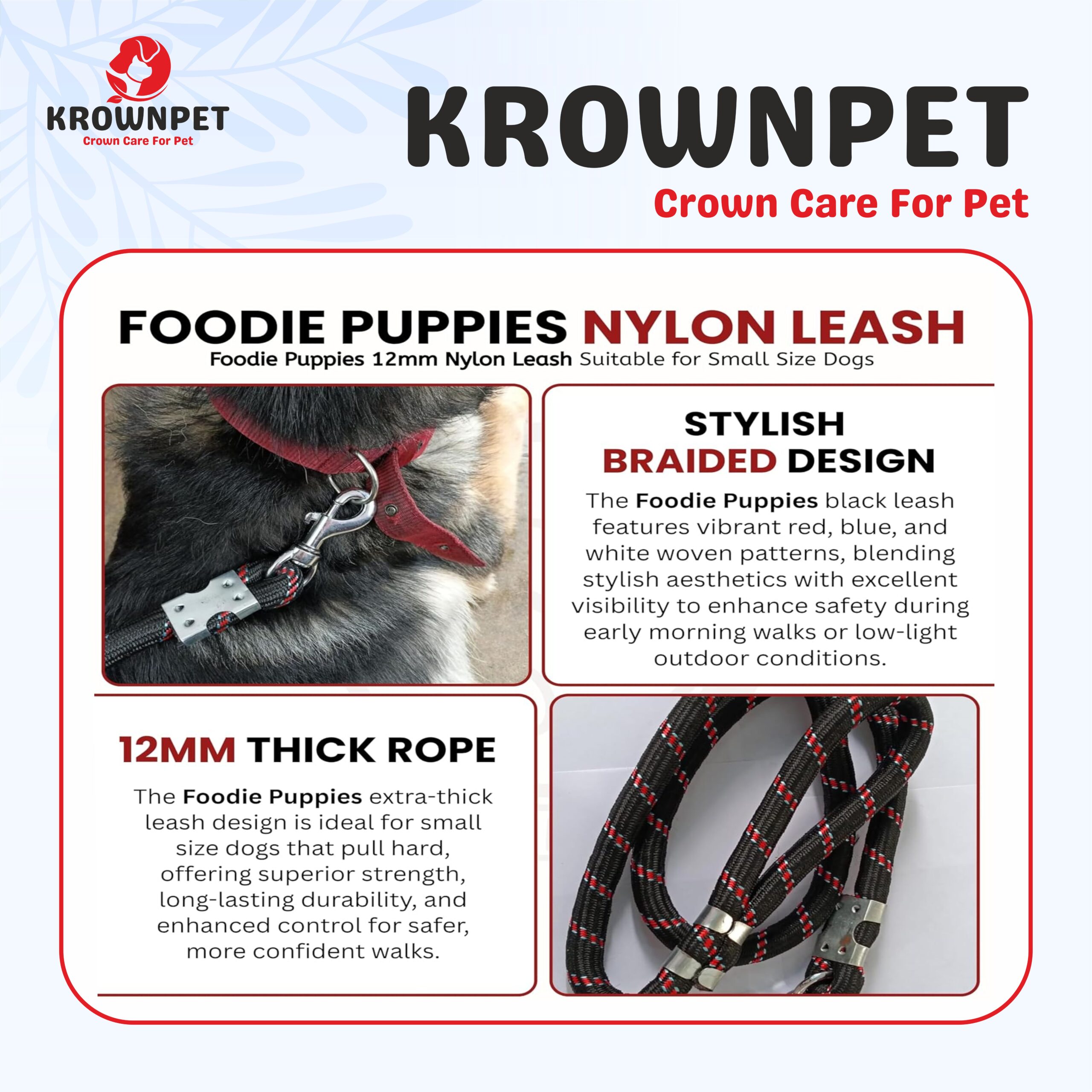 KROWN PET™ Foodie Puppies Nylon Leash (12mm) - Image 4