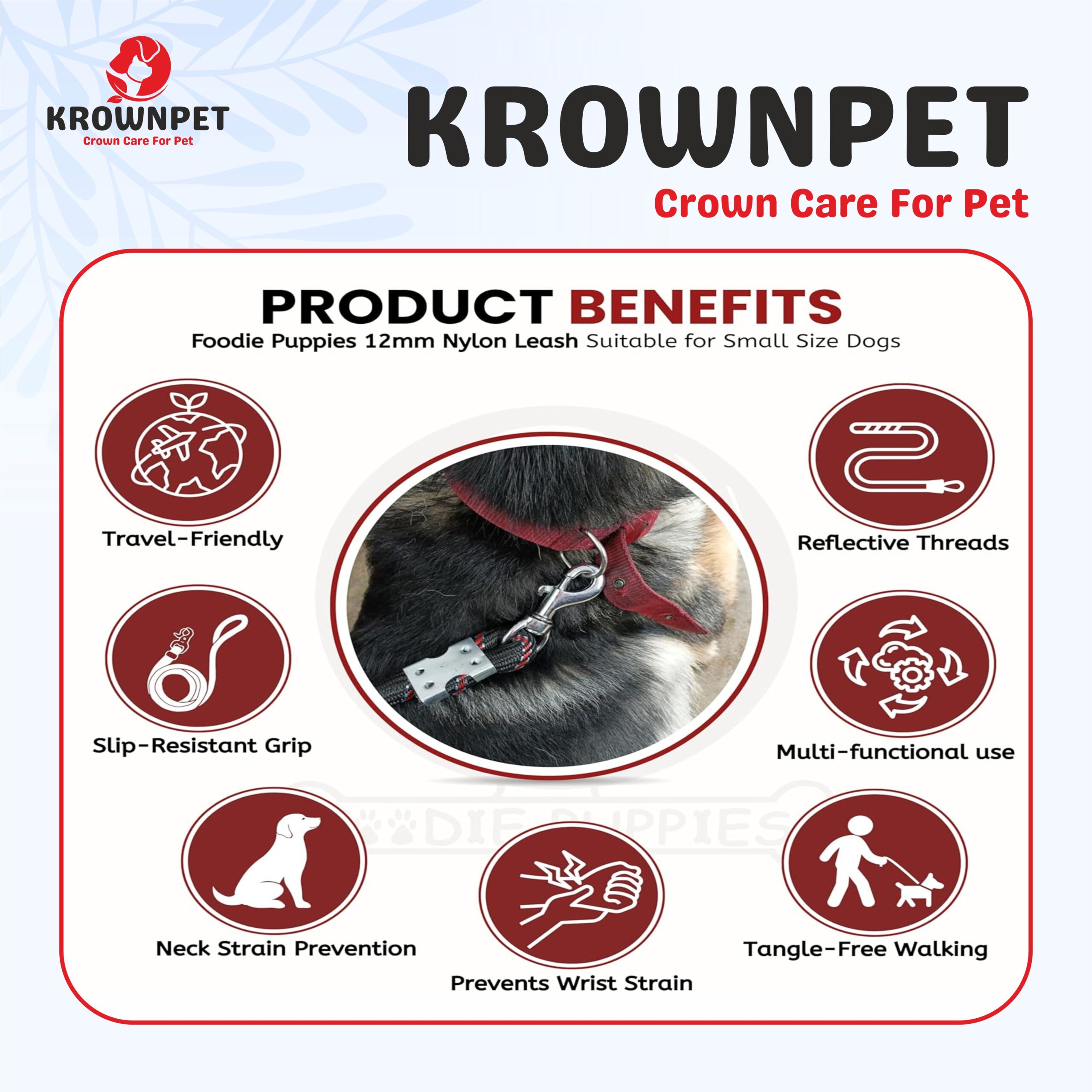 KROWN PET™ Foodie Puppies Nylon Leash (12mm) - Image 3