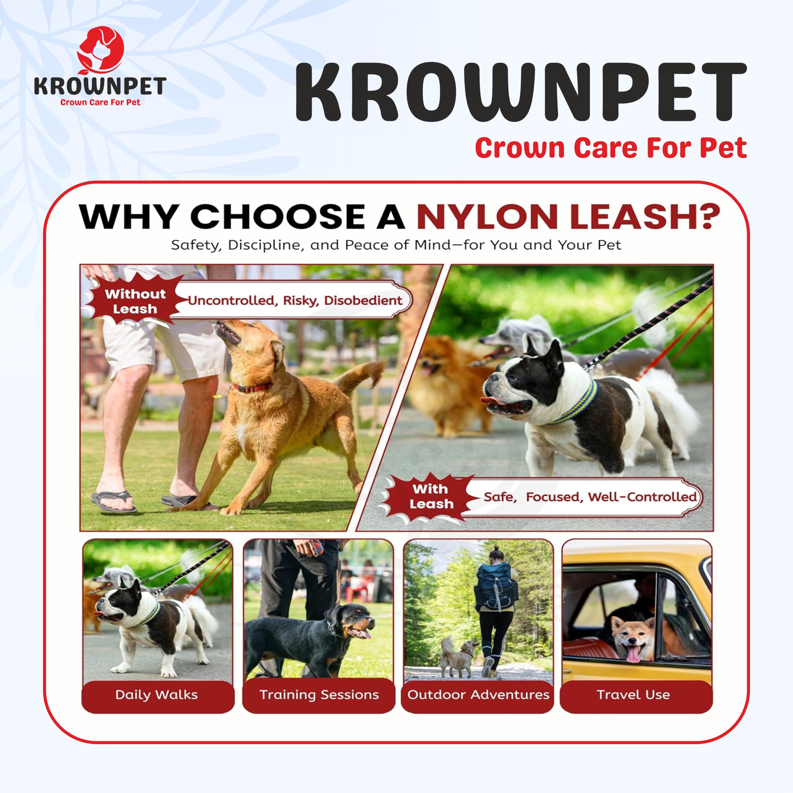 KROWN PET™ Foodie Puppies Nylon Leash (12mm) - Image 2